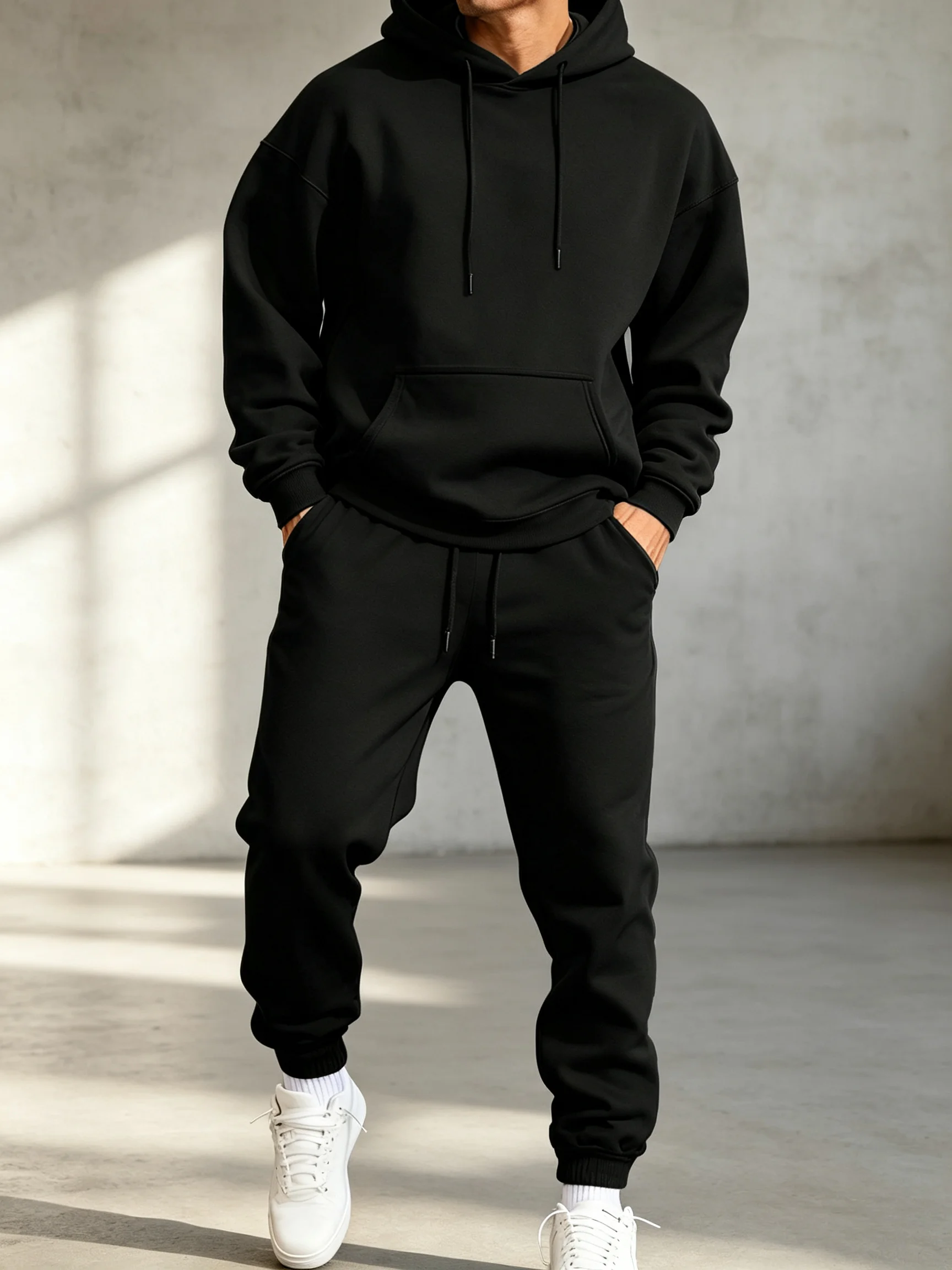 Mens Fashion Clothes - Man's Hoodie Set Winter Solid Color
