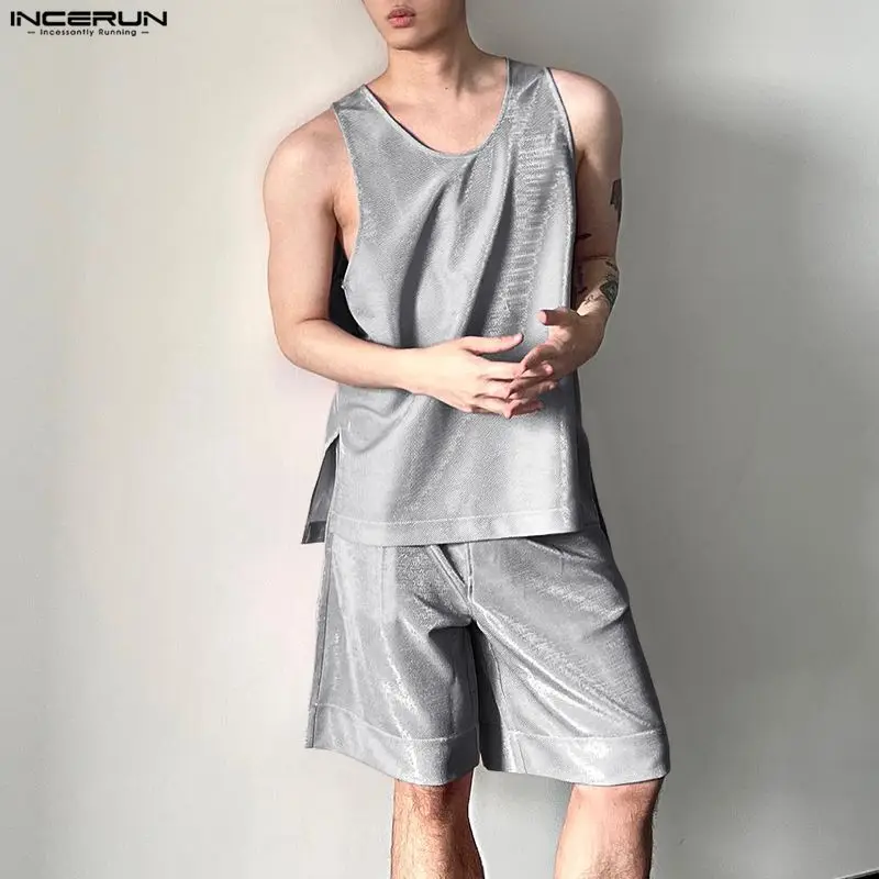 INCERUN Men's Sets Shiny Solid - Mens Fashion Summer recension och pris