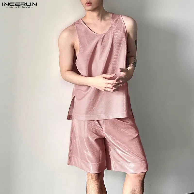 INCERUN Men's Sets Shiny Solid - Mens Fashion Summer recension och pris