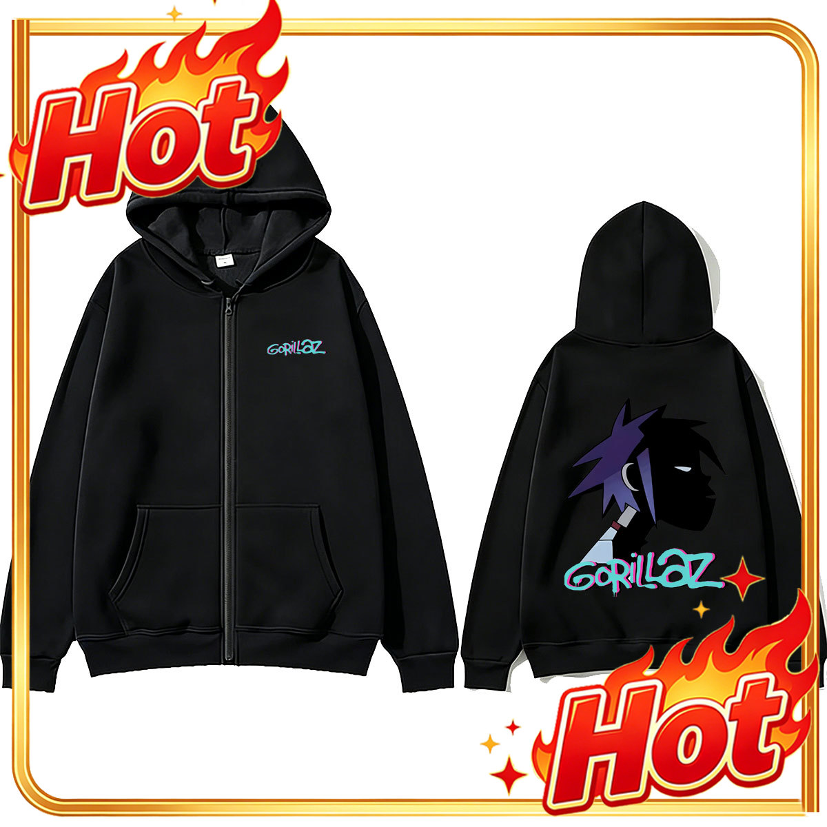 Rock Band Gorillaz Face Graphi - Mens Fashion Zip Up Hoodies recension och pris