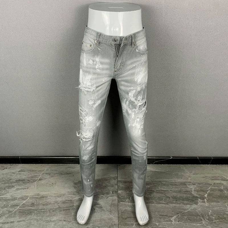 Fashionable new men's jeans, t - Men'S Fashion Grey Jeans recension och pris