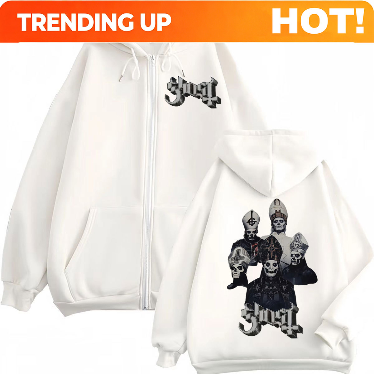 Hot Sale Ghost Band Zipper Hoo - Mens Fashion Zip Up Hoodies recension och pris