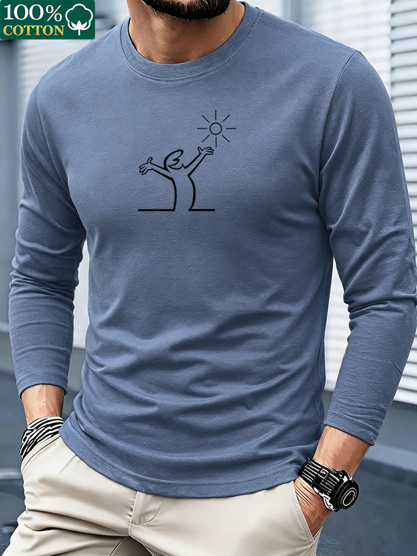 Men 100% Cotton Long Sleeve T  - Men'S Fashion T Shirts recension och pris