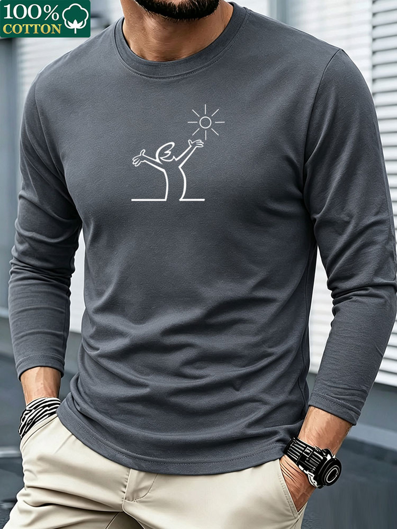 Men 100% Cotton Long Sleeve T  - Men'S Fashion T Shirts recension och pris