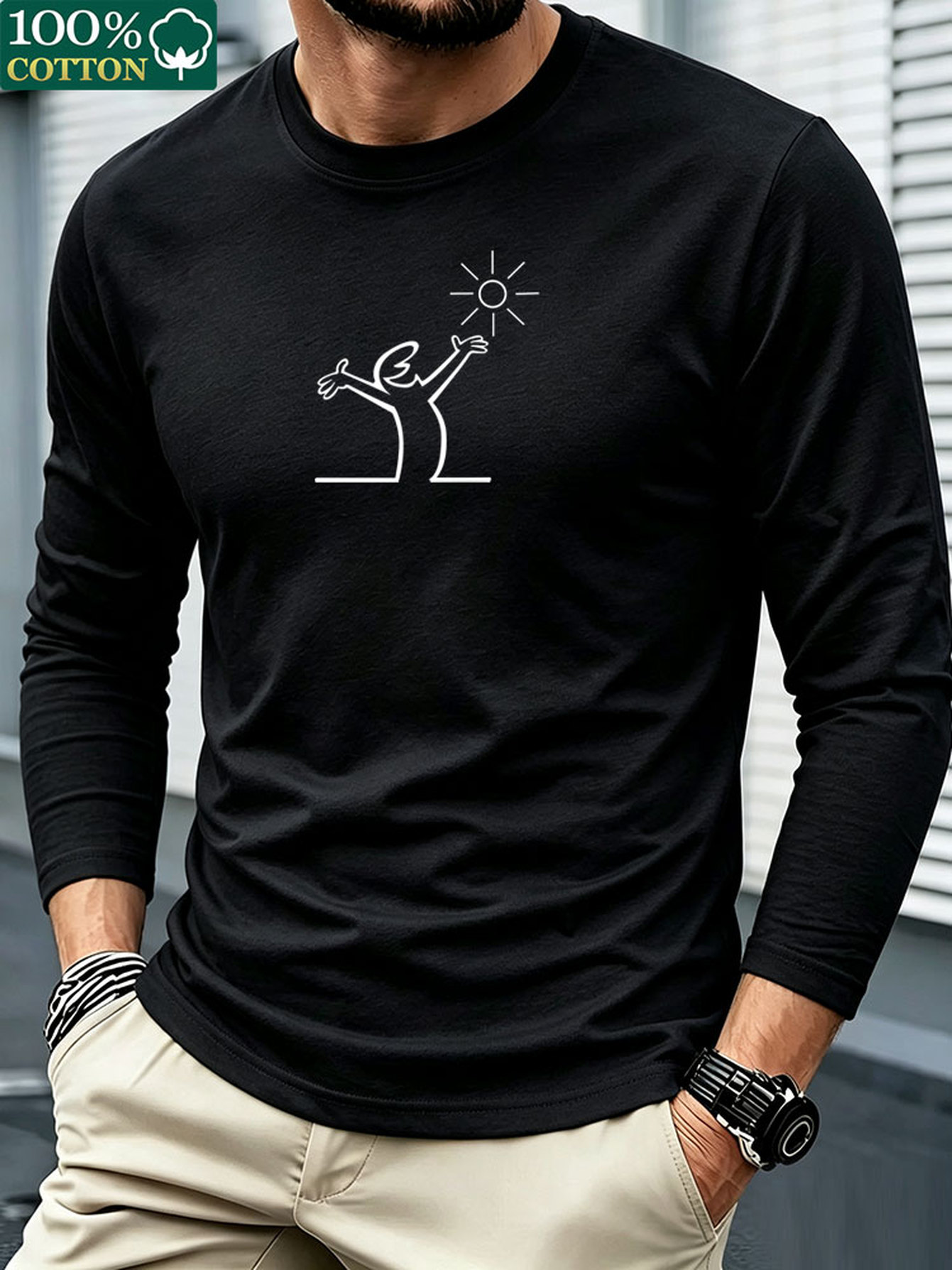 Men 100% Cotton Long Sleeve T  - Men'S Fashion T Shirts recension och pris